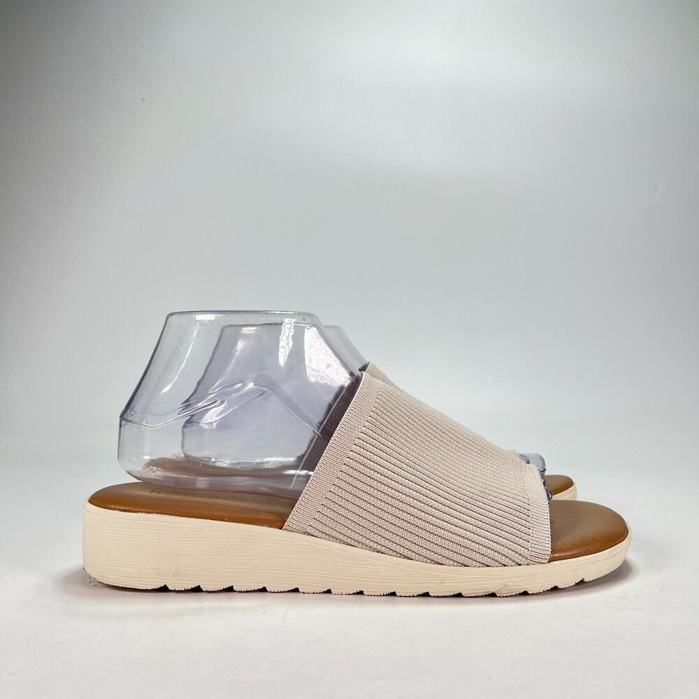 Kensie Ellie Beige Casual Ribbed Knit Platform Wedge Slide Sandals Womens Size 9